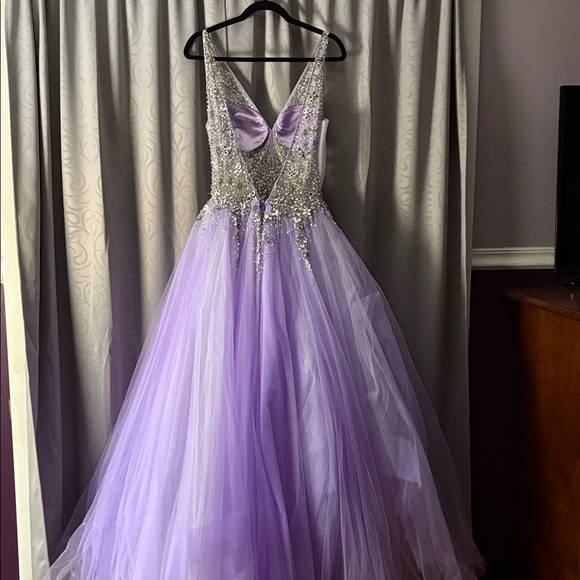Jovani Lilac Gown with Glittering Silver Bodice - Picture 2 of 5
